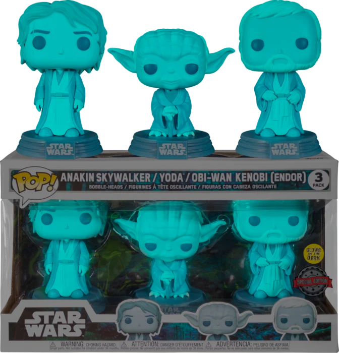 Funko Pop! Star Wars: Across the Galaxy - Anakin Skywalker, Yoda & Obi-Wan Kenobi Endor Force Ghost Glow in the Dark - 3-Pack