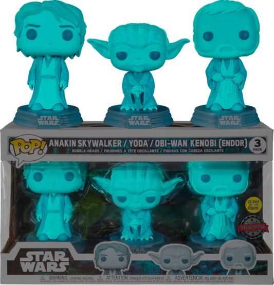 Funko Pop! Star Wars: Across the Galaxy - Anakin Skywalker, Yoda & Obi-Wan Kenobi Endor Force Ghost Glow in the Dark - 3-Pack